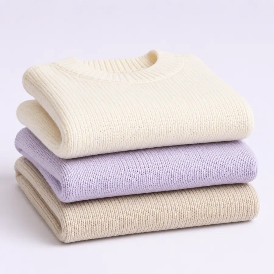Folded unbranded knitwear in neutral colors
